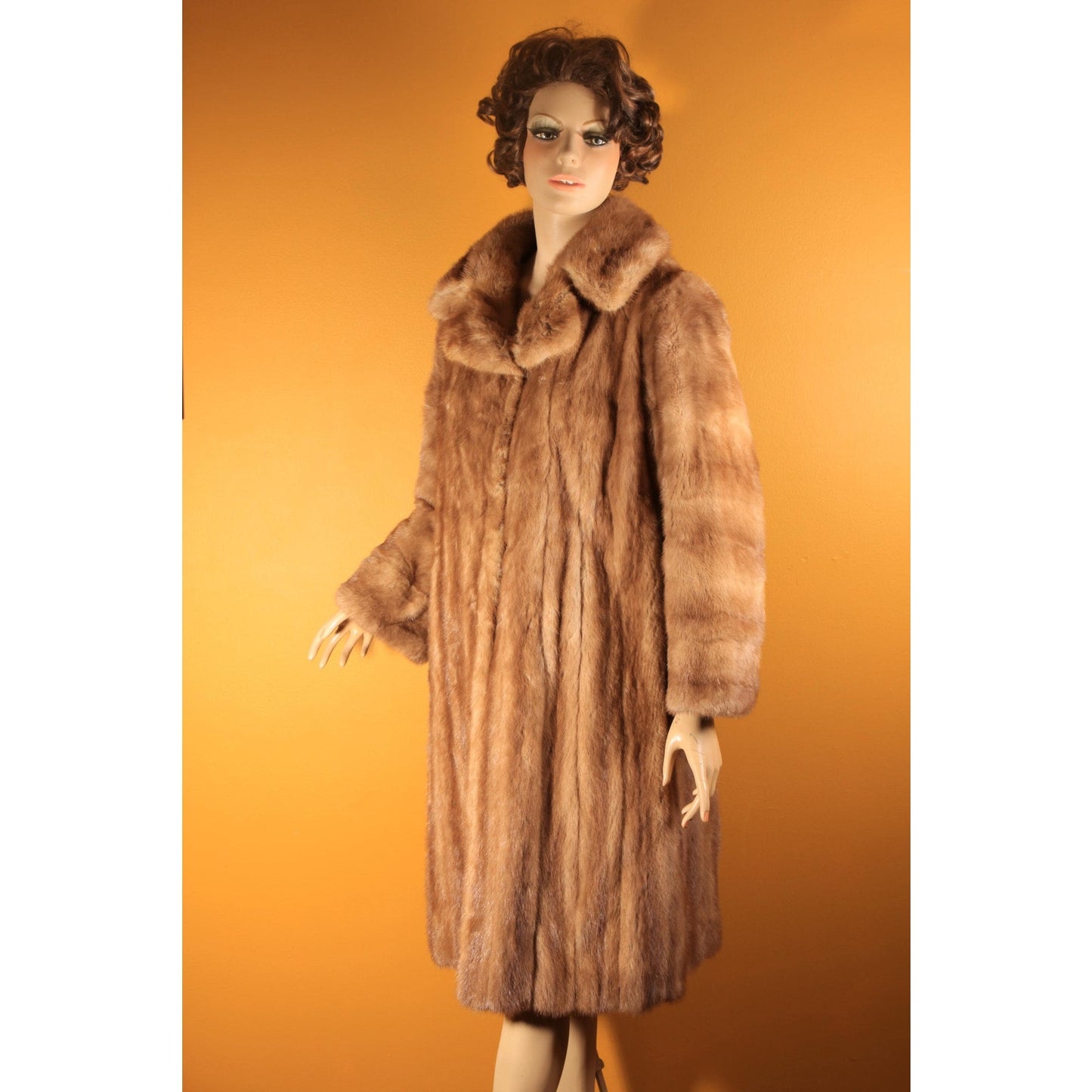 1950s Honey Brown Long Sleeve Mink Fur Coat by Paul Klink Furs -L