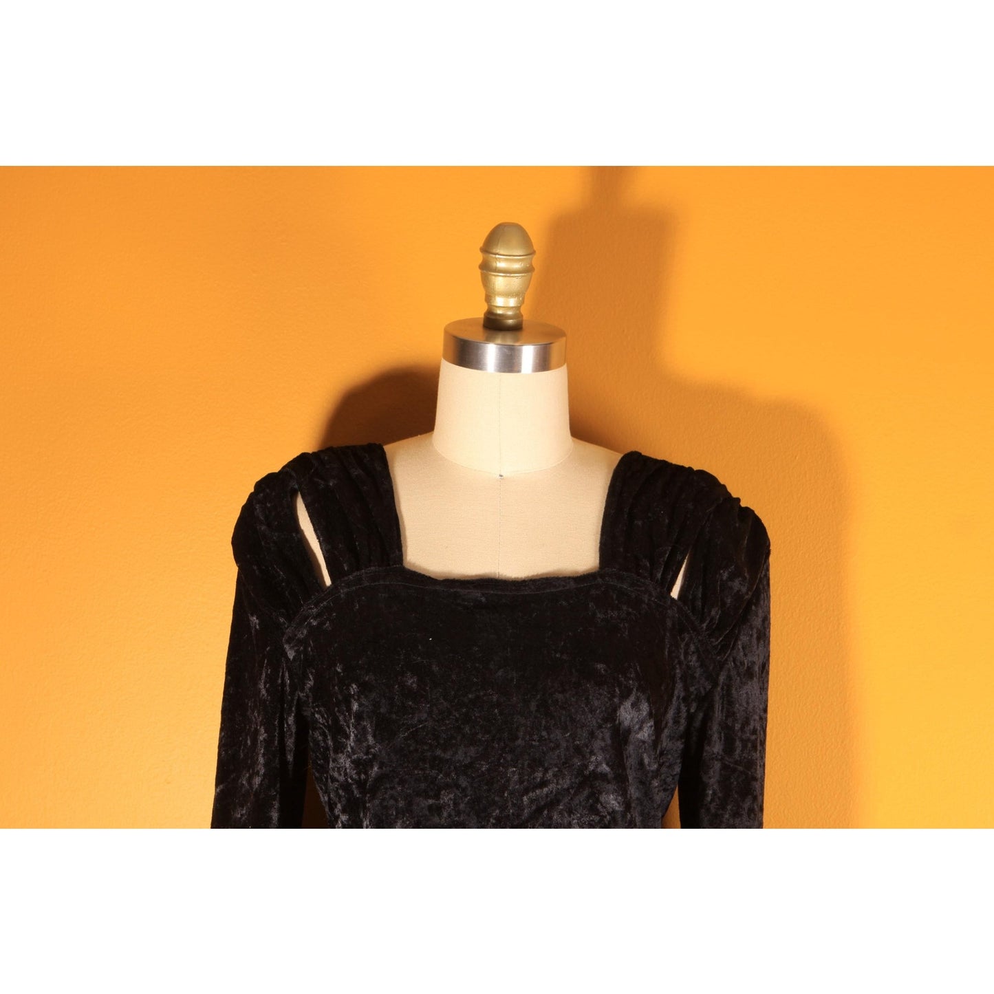 1990s Black Velvet Shoulder Detail Long Sleeve Blouse by Jeans Wear -M