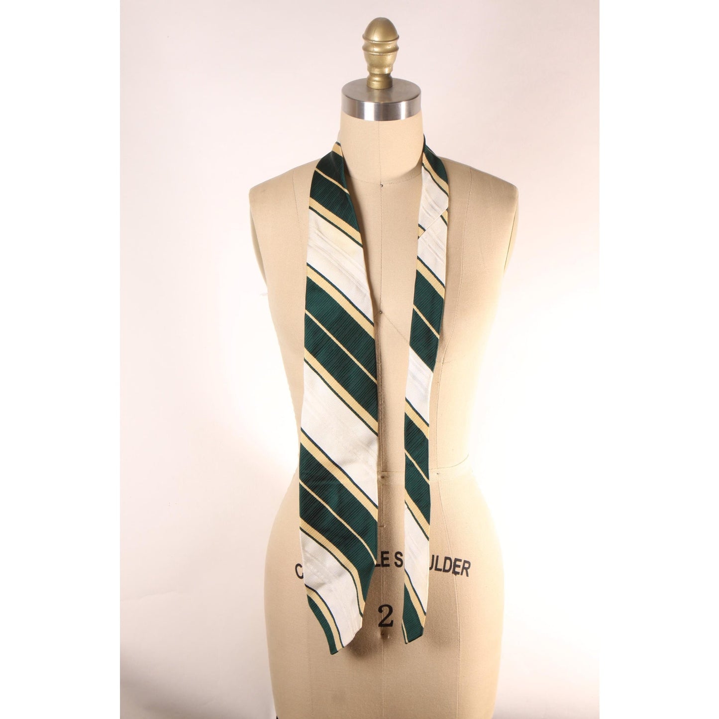 1970s Green, Yellow and White Striped Wide Necktie Tie by Superba