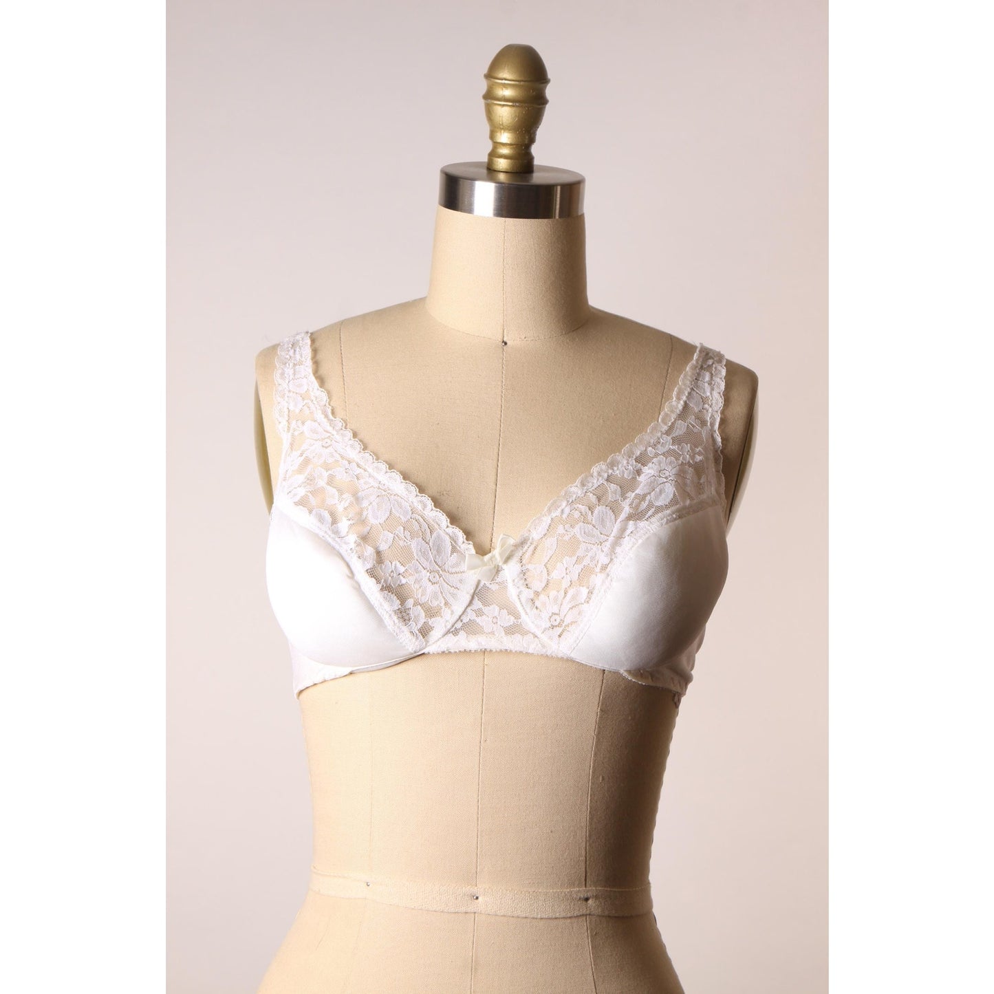 1970s White Sheer Lace Half Cup Padded Bra by Fredericks of Hollywood-36B