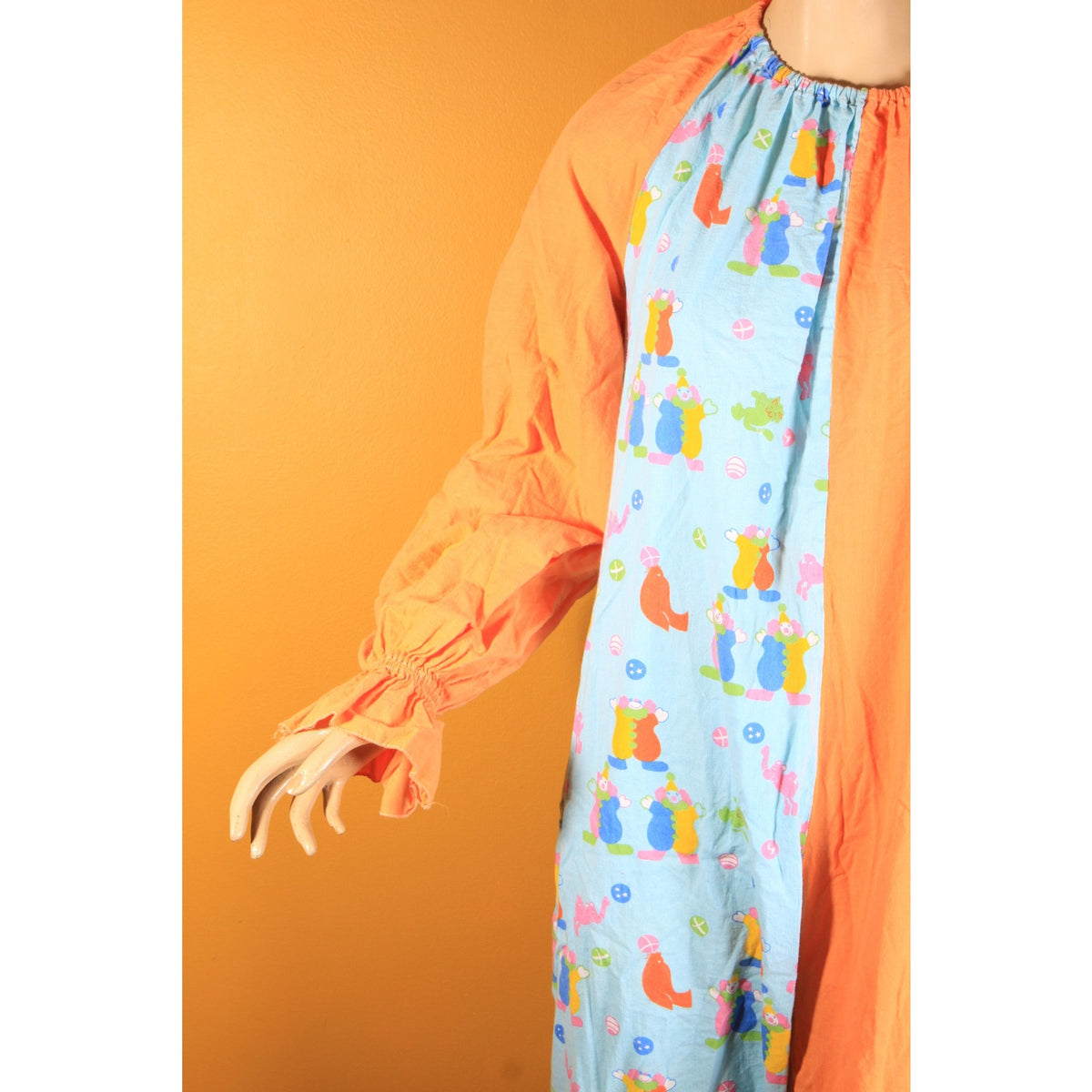 1960s Orange Blue Multi-Colored Novelty Clown Circus Print One Piece Clown Costume
