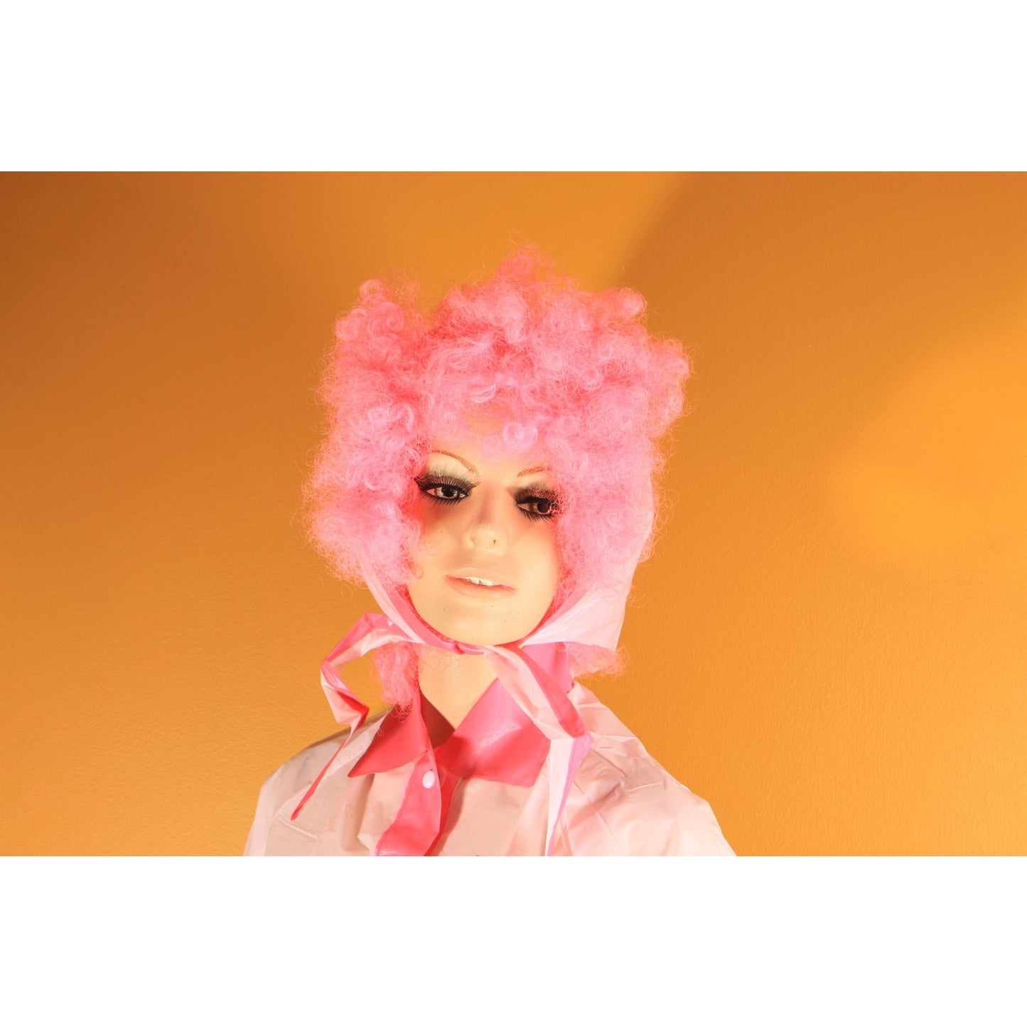 Deadstock 1950s Two Tone Pink Metal Snap Belted Raincoat with Matching Rain Bonnet -S