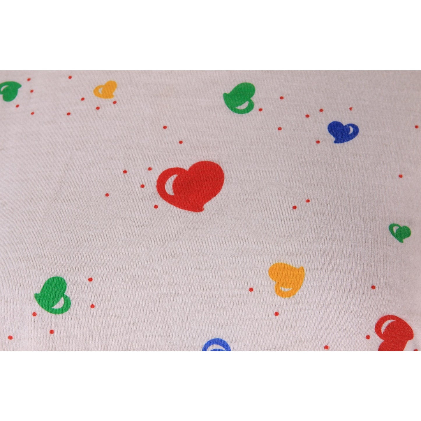 1980s White, Red, Yellow, Blue and Green Novelty Clowncore Heart Print Short Sleeve T-Shirt -S