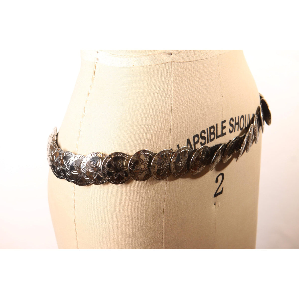 1970s 1980s Silver Tone Metal Sea Dollar Stretch Belt
