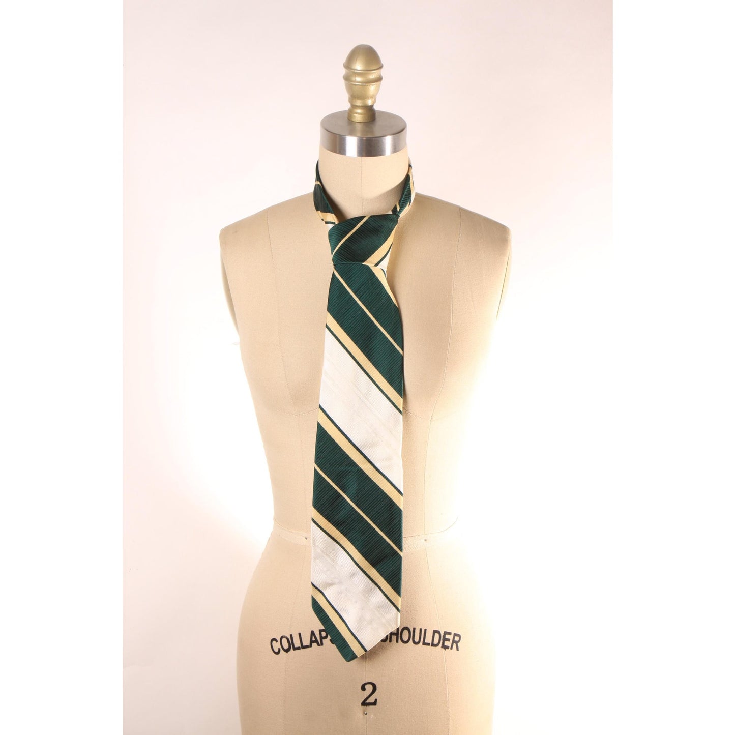 1970s Green, Yellow and White Striped Wide Necktie Tie by Superba