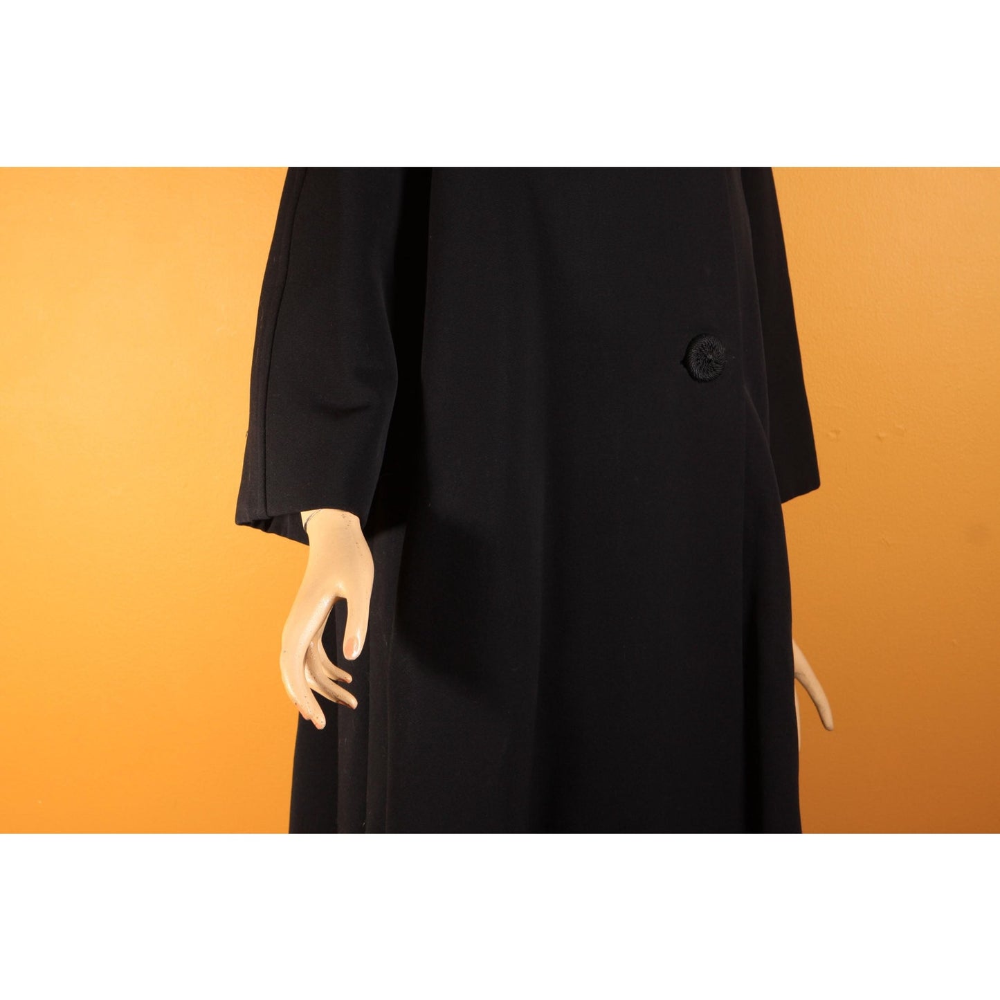 1950s Black Bracelet Sleeve Mink Fur Collar Swing Coat by Netter's -XL