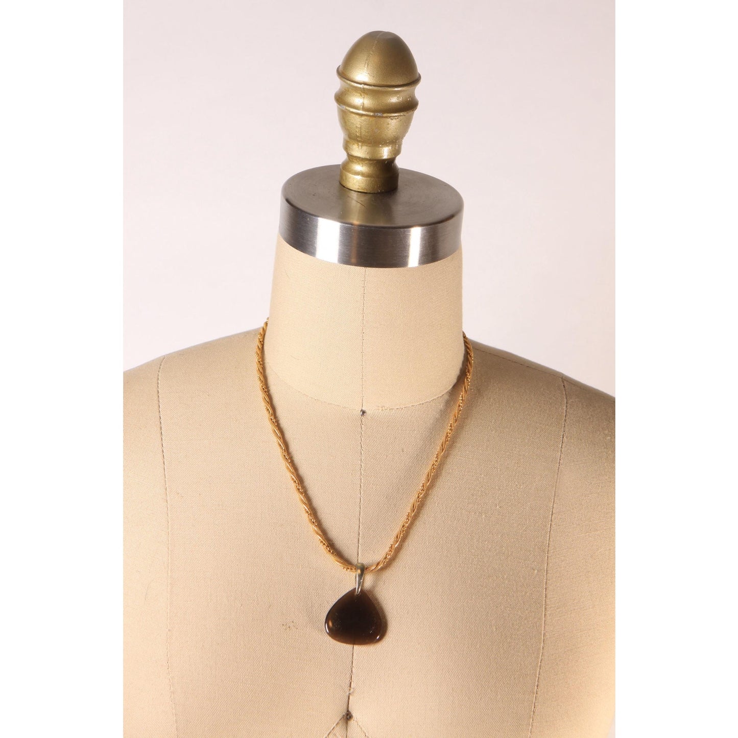 1970s Gold Tone Metal Crystal Stone Pendant Necklace by Napier
