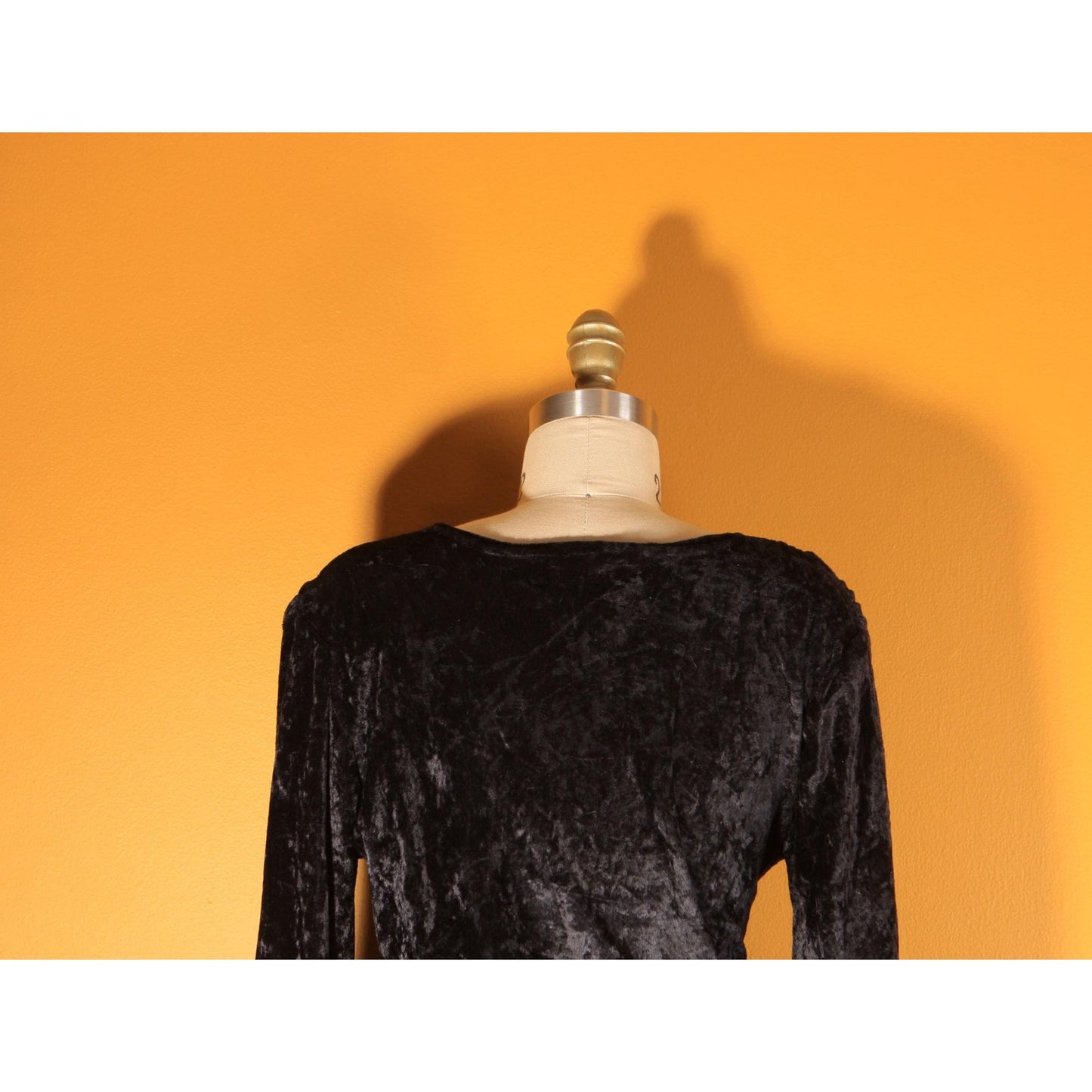 1990s Black Velvet Shoulder Detail Long Sleeve Blouse by Jeans Wear -M