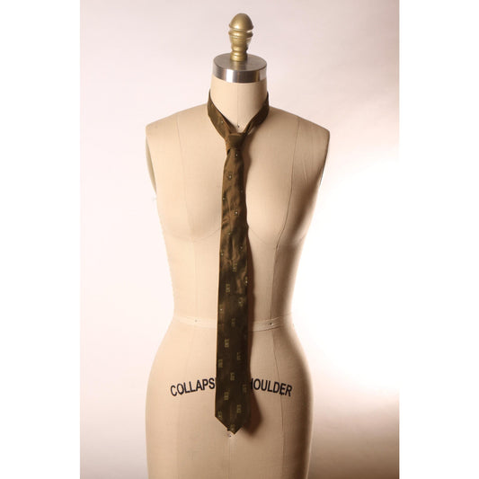 1950s Dark Green and White Embroidered Necktie Tie