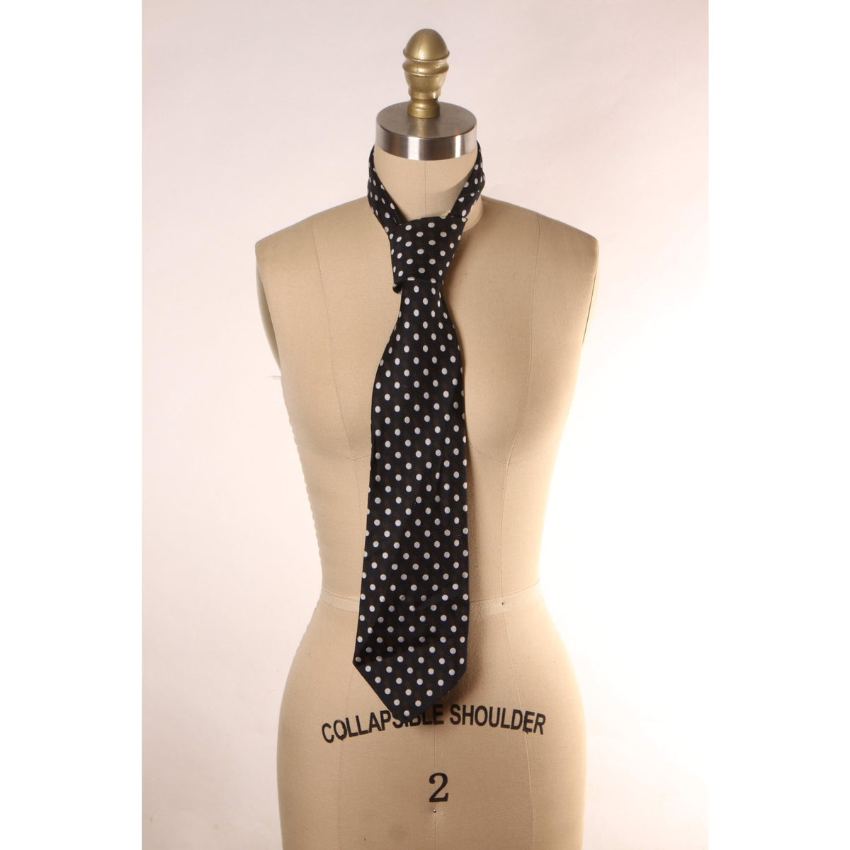 1970s Black and White Polka Dot Wide Necktie Tie by Barth's by Damon