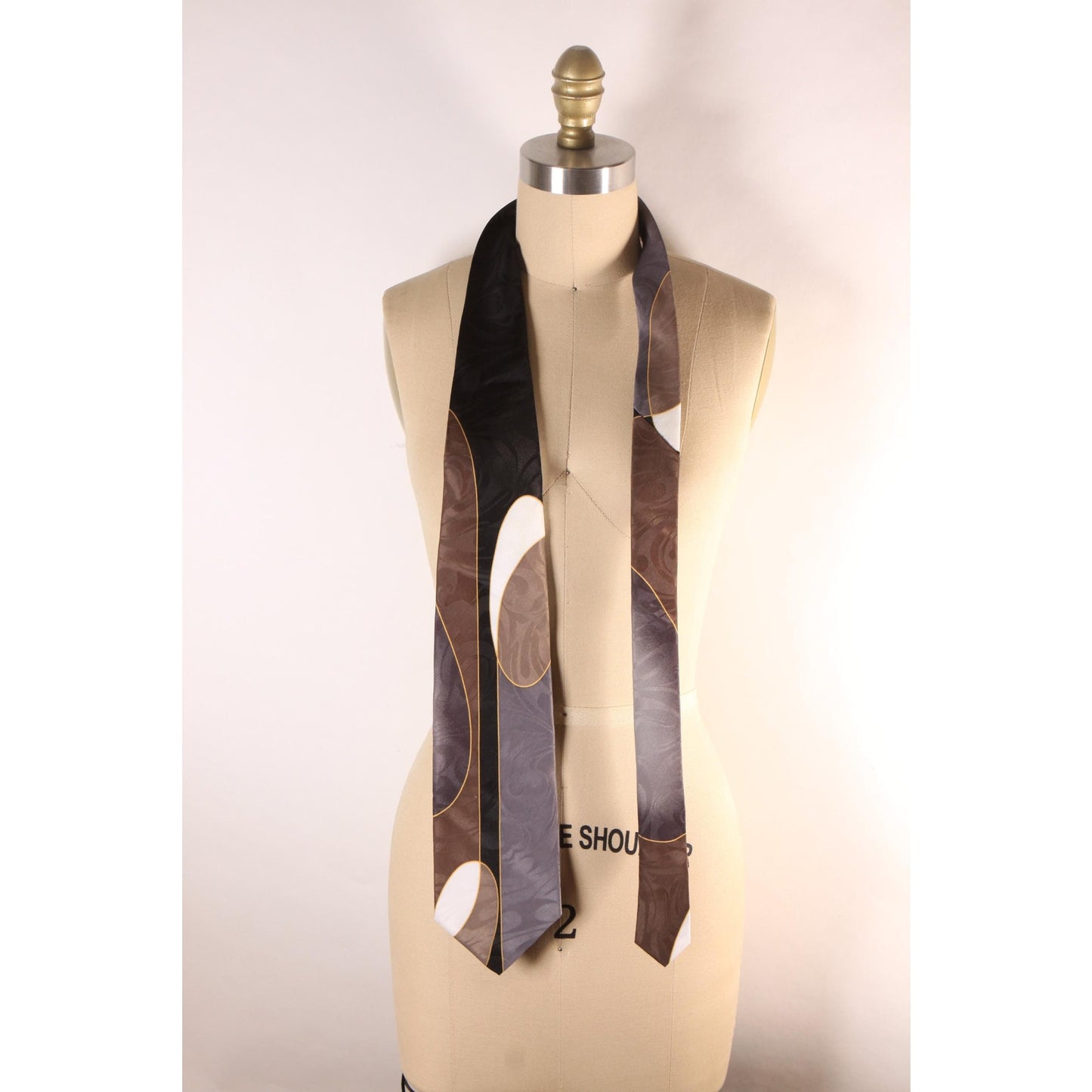 1980s 1990s Black, Gray and Tan Abstract Swirl Necktie Tie