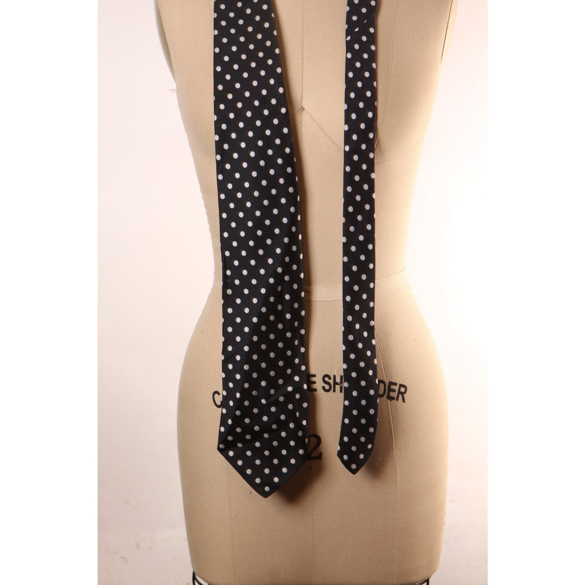 1970s Black and White Polka Dot Wide Necktie Tie by Barth's by Damon