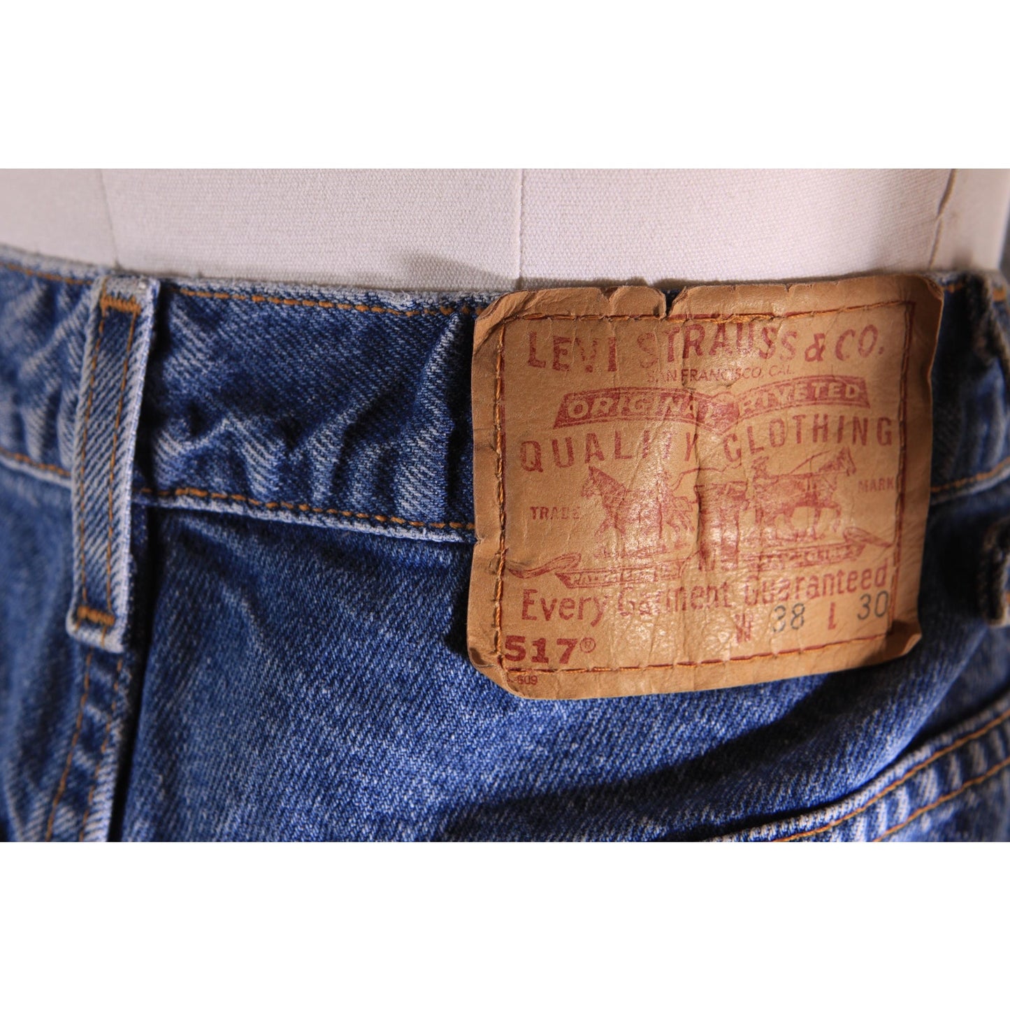 1990s Blue Denim Red Tab 517 Boot Cut Mens Jeans by Levi's- 38x30