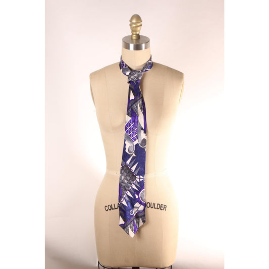 1980s Gray and Blue Abstract Geometric Necktie Tie by Albert Nipon