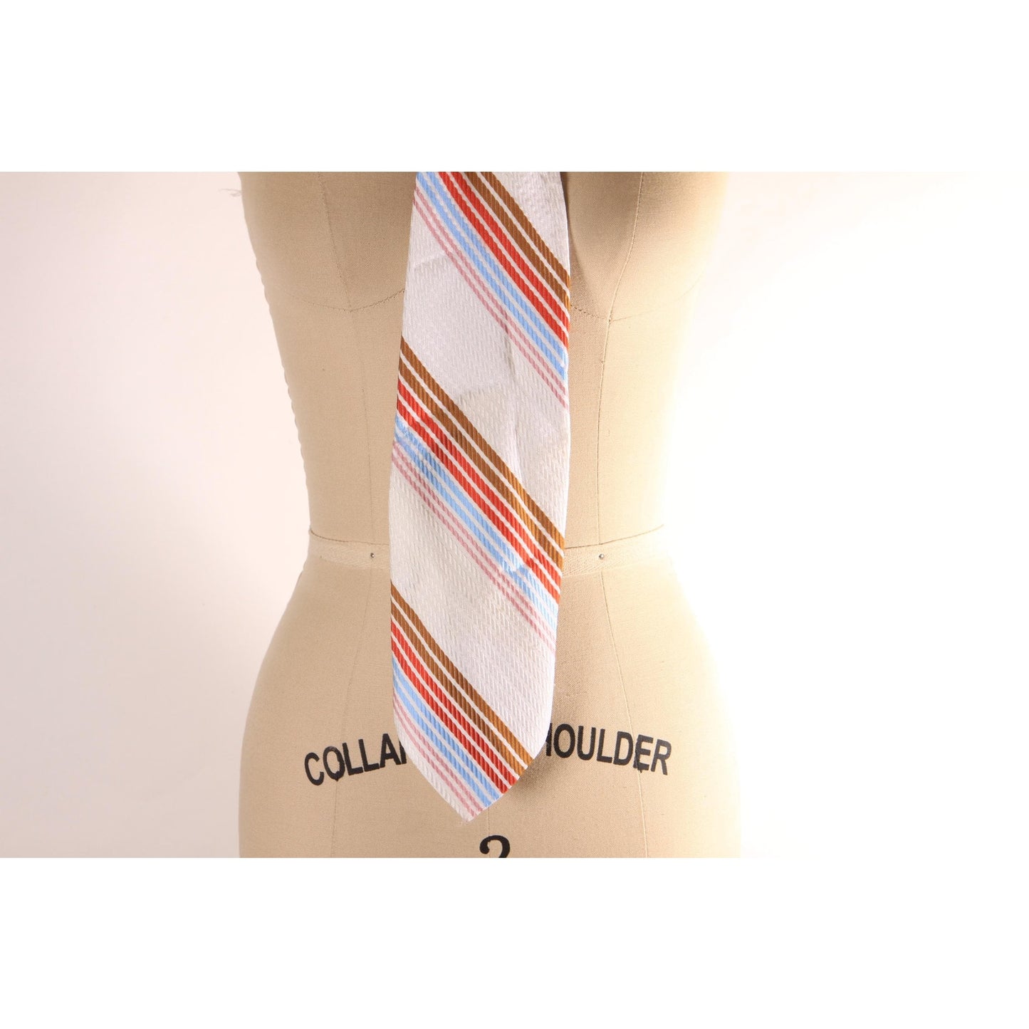 1970s Cream, Brown, Orange and Blue Striped Necktie Tie by Beau Brummell