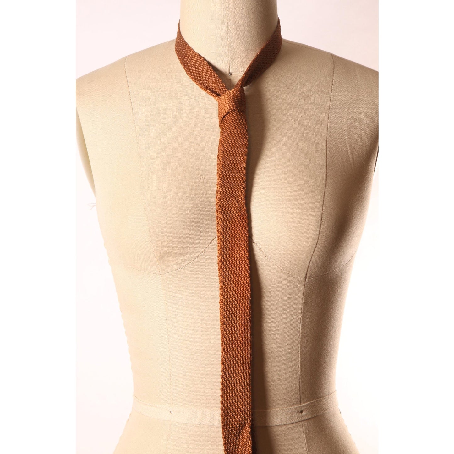 1970s Brown Knit Square End Necktie Tie
