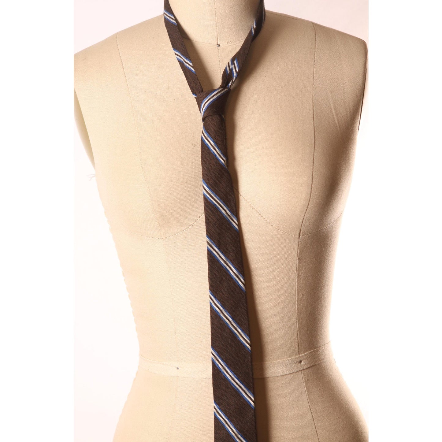 1950s Brown and Blue Striped Square End Necktie Tie by Wembley