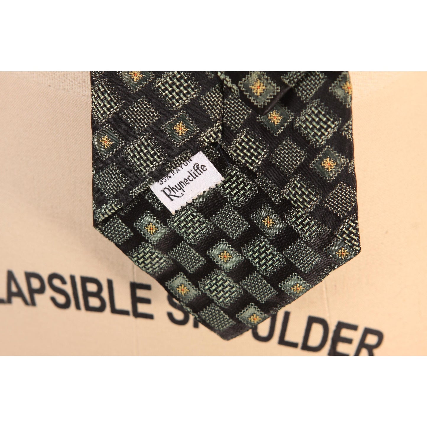 1960s Green and Yellow Geometric Clip On Necktie Tie by Rhynecliffe