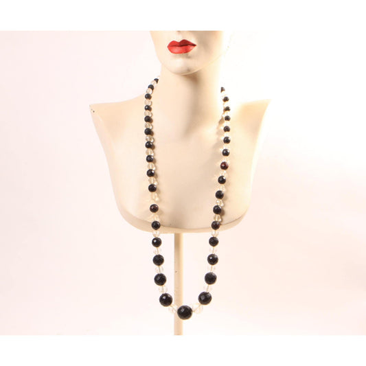 Vintage Clear Faceted Glass Beads and Black Plastic Beaded Necklace