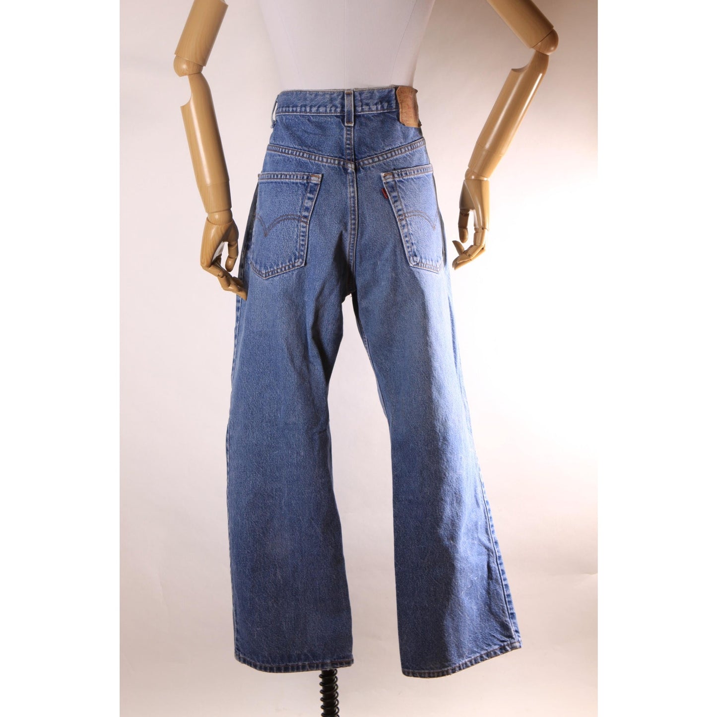 1990s Blue Denim Blank Red Tab 517 Boot Cut Mens Jeans by Levi's- 38x30