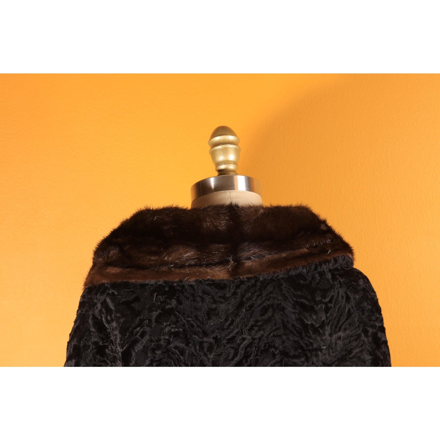 1950s Black Persian Lamb and Brown Mink Fur Trim Coat by Parker -M-L