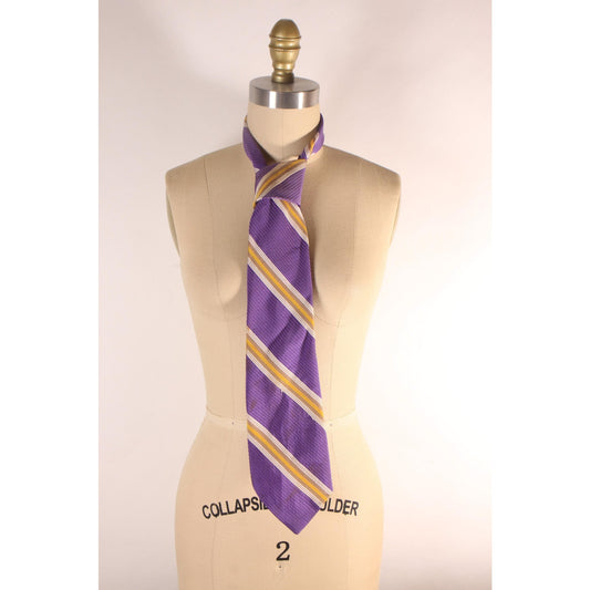 1970s Purple and Yellow Striped Wide Necktie Tie by Beau Brummell