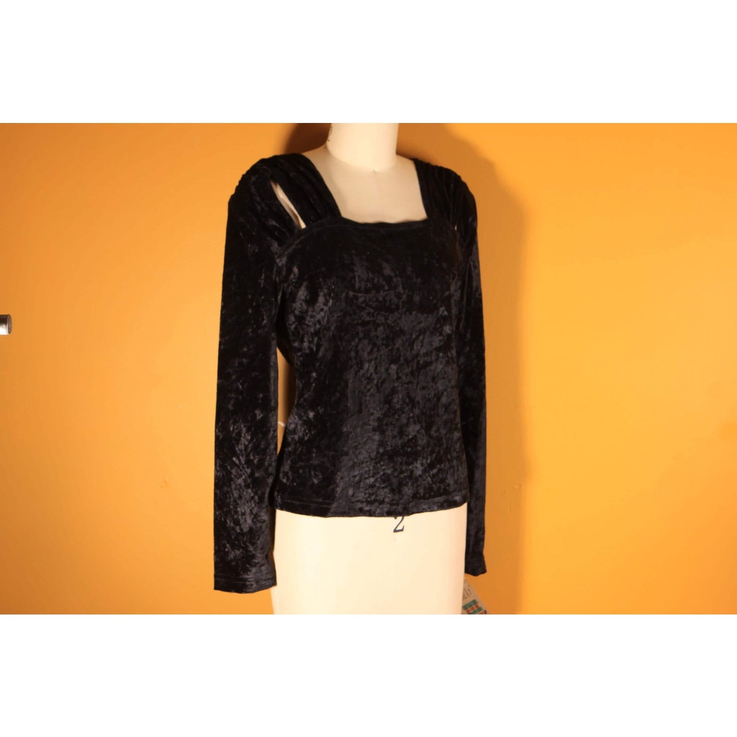 1990s Black Velvet Shoulder Detail Long Sleeve Blouse by Jeans Wear -M