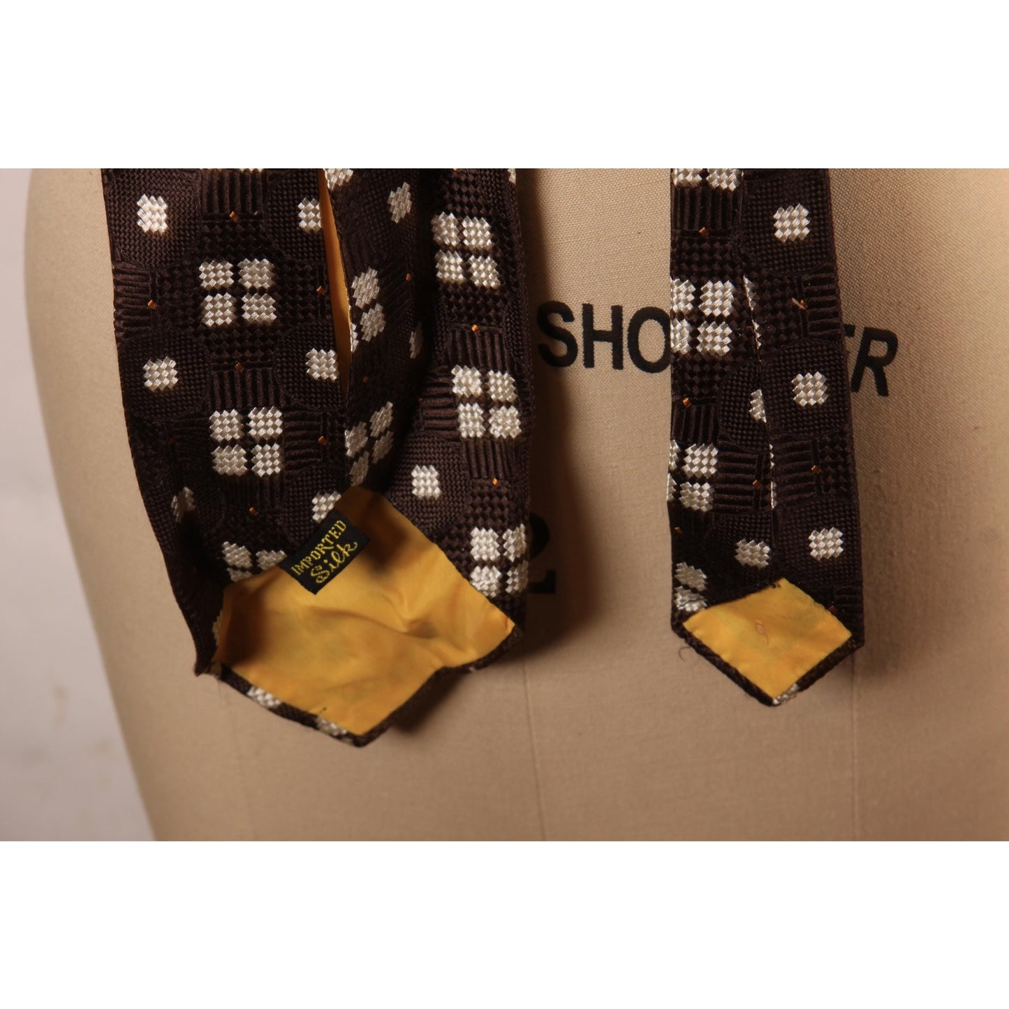 1960s Dark Brown and White Silk Geometric Wide Necktie Tie by Talisman by Glasgow
