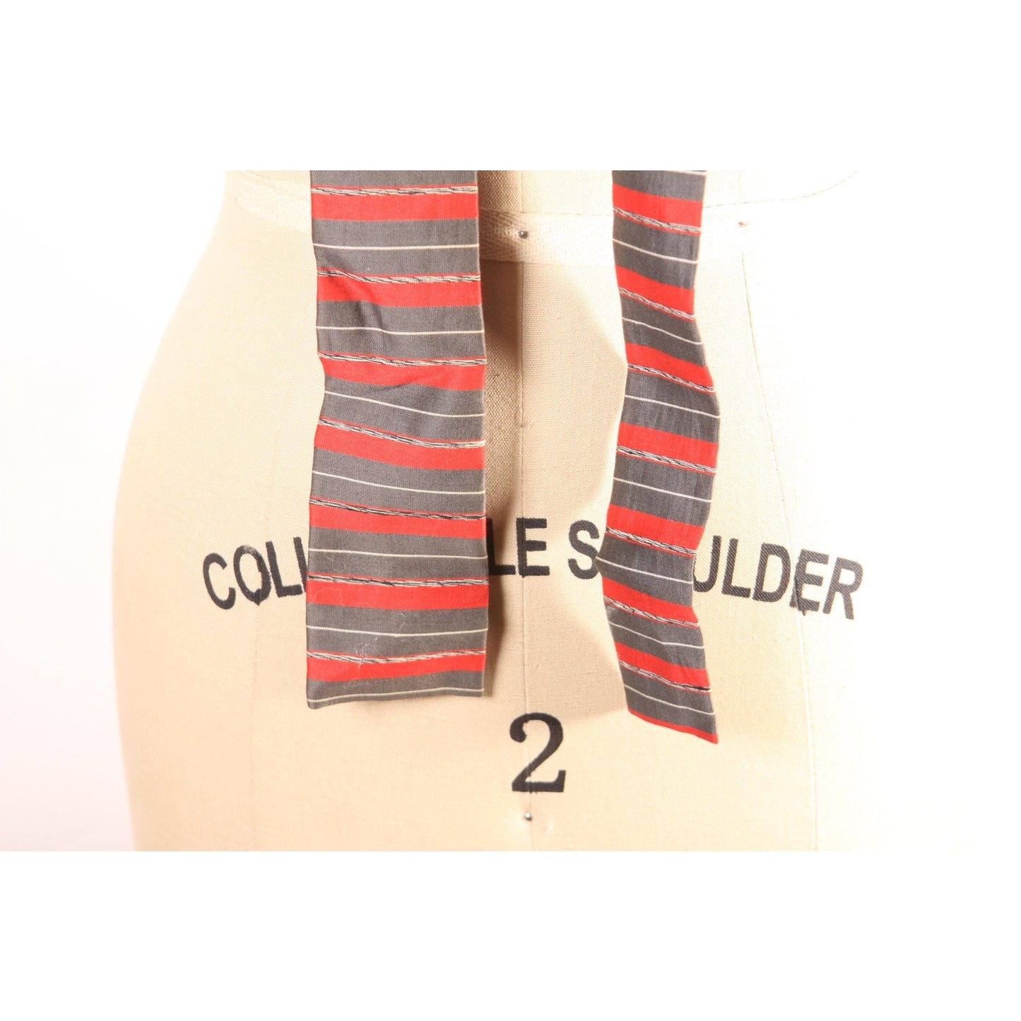 1950s Red and Gray Striped Square End Necktie Tie