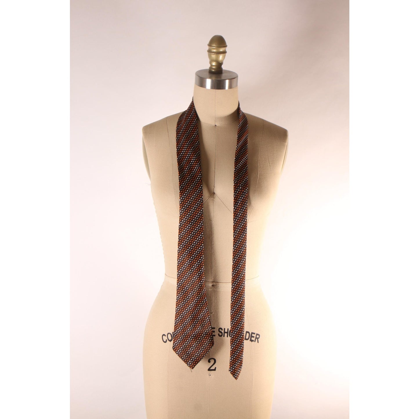 1970s Brown, Gray and Orange Polka Dot Necktie Tie