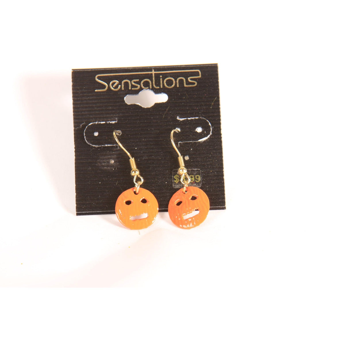 Deadstock 1980s 1990s Novelty Halloween Orange Pumpkin Jackolantern Dangle Pierced Earrings by Sensations