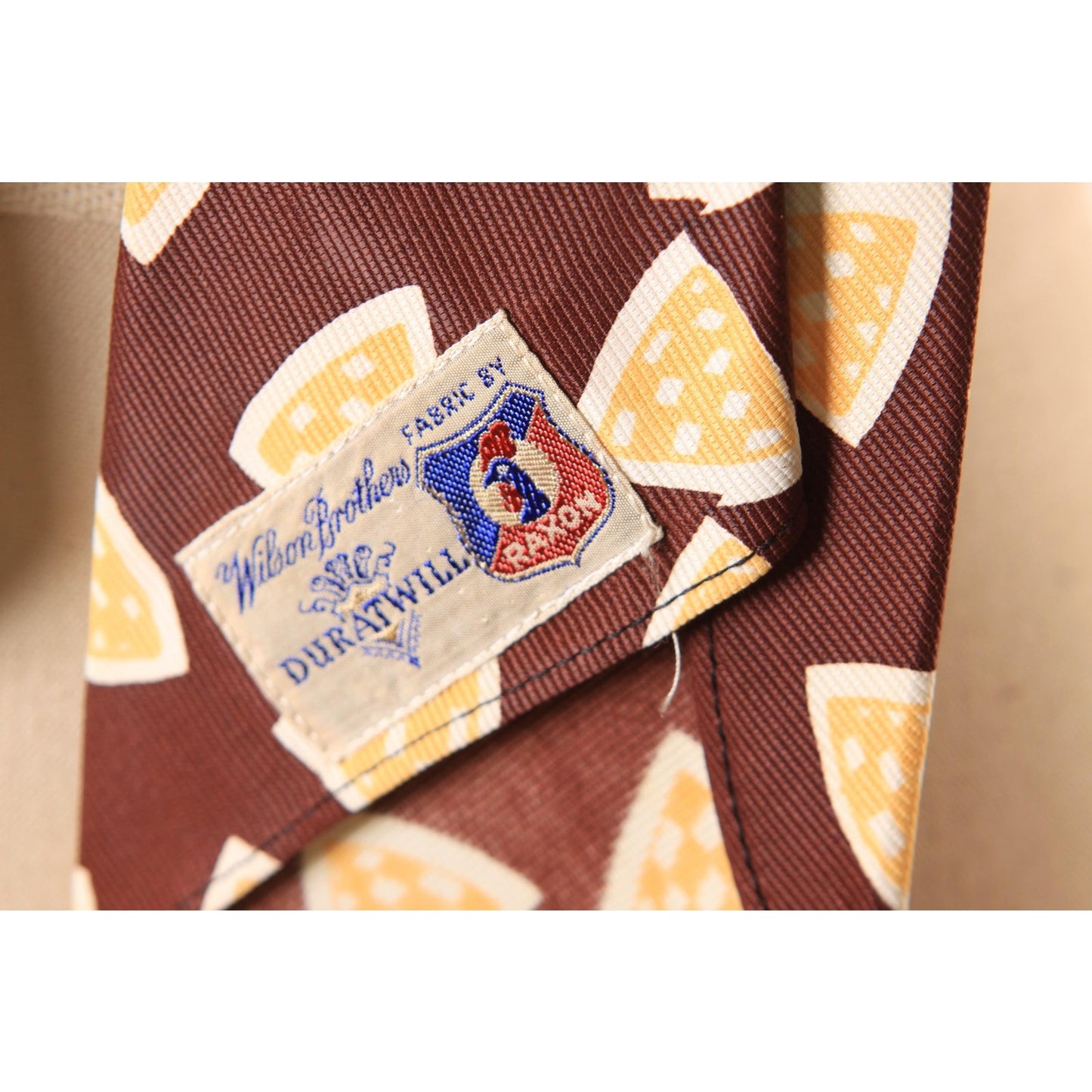 1950s Brown, Yellow and Cream Novelty Geometric Wide Necktie Tie by Wilson Brothers Duratwill