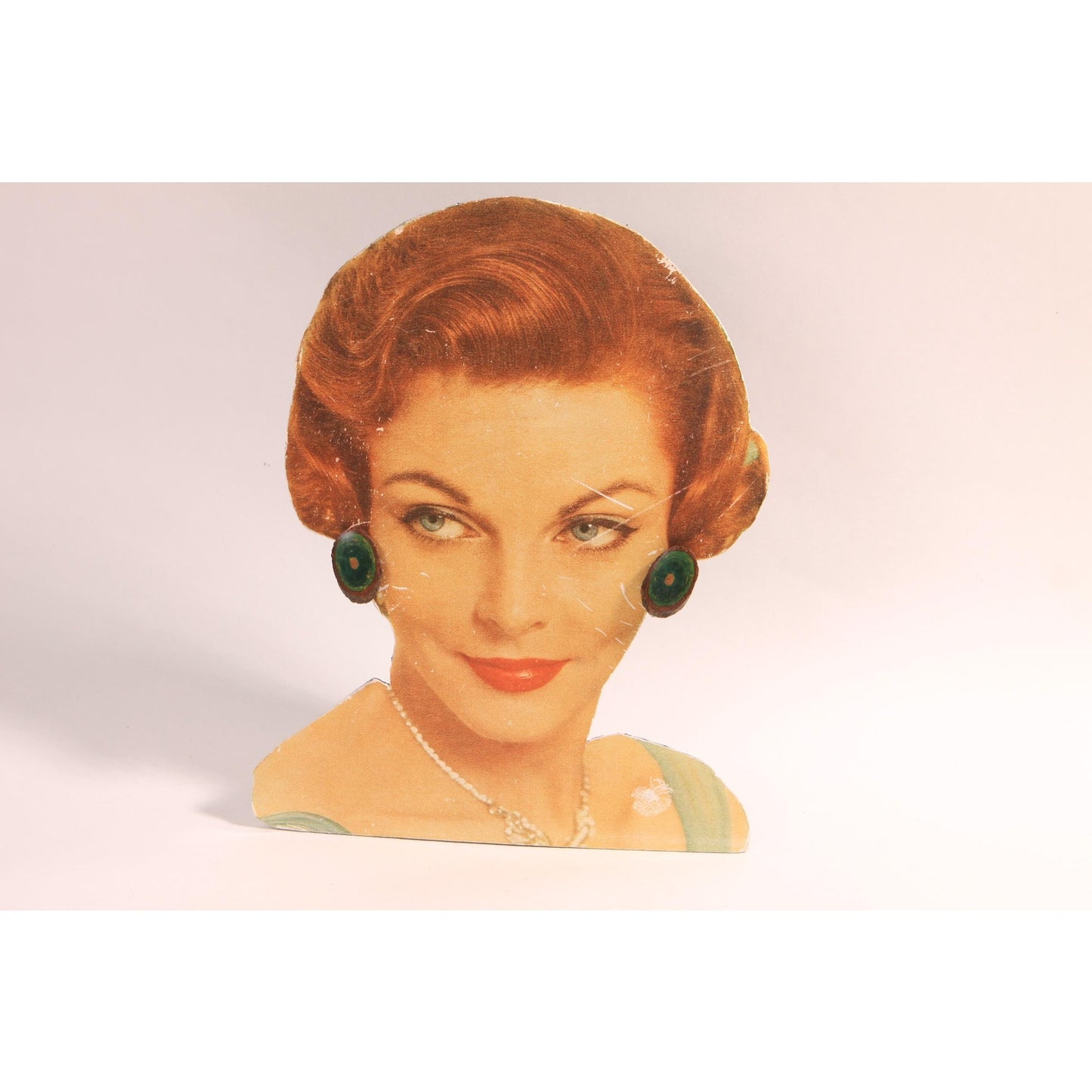 1950s Novelty Green Wood Slice Screw Back Earrings