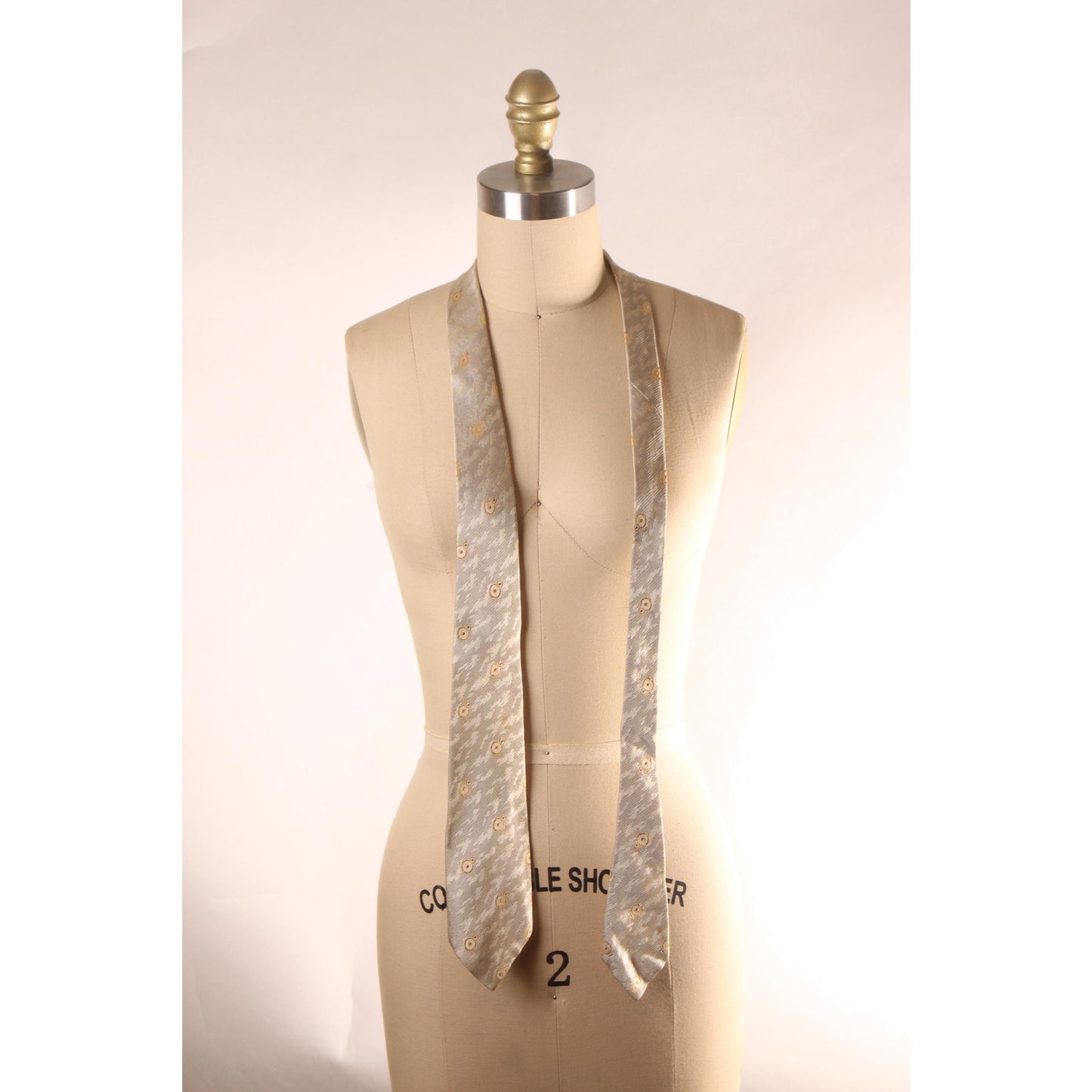 1950s Gray, White and Yellow Circle Atomic Necktie Tie by Maurice L. Rothschild & Co.