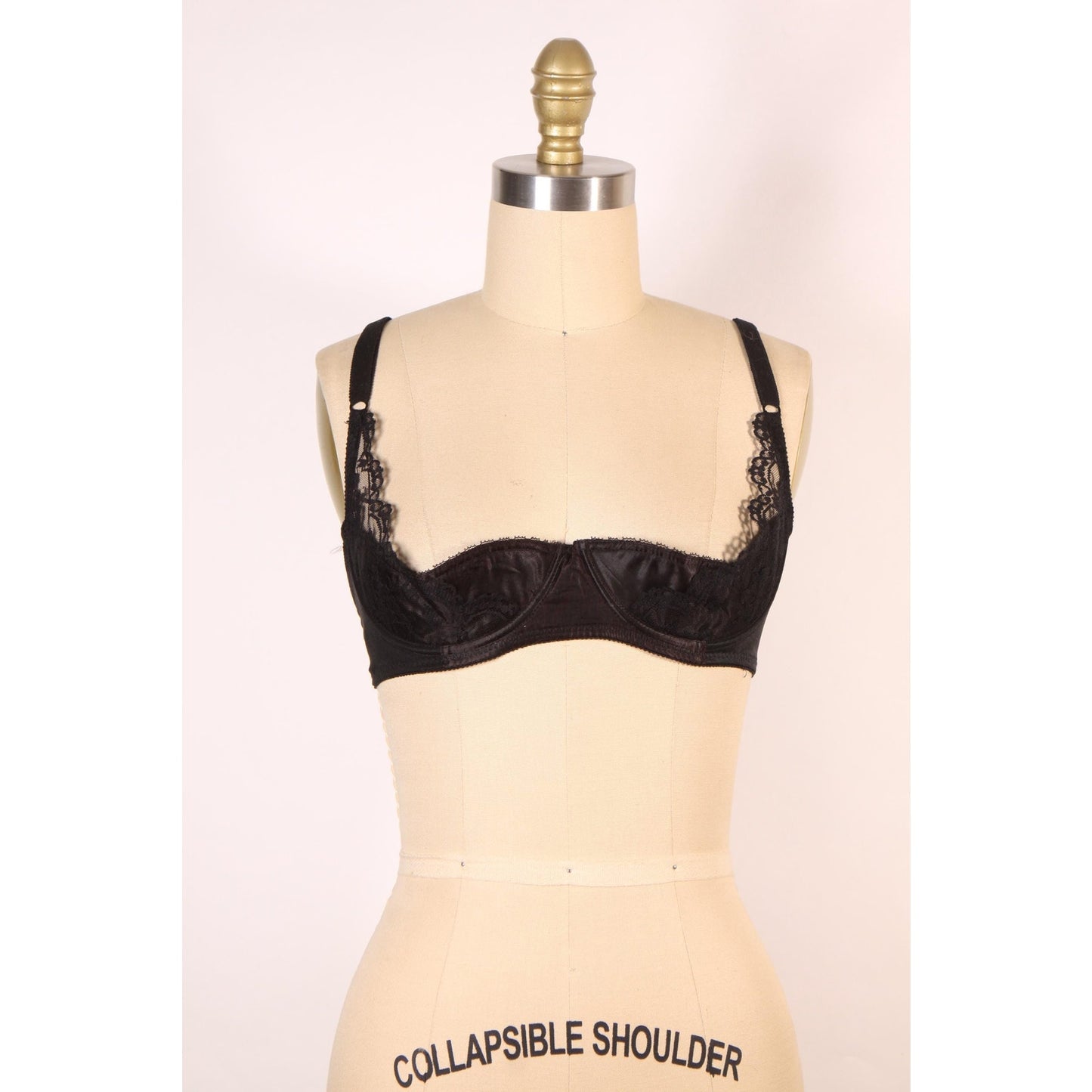 1970s Black Open Cup Lace Trim Shelf Bra by Fredericks of Hollywood-36C