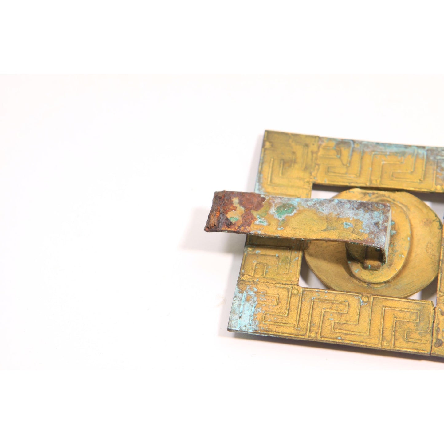 1920s 1930s Art Deco Egyptian Revival Blue and Bronze Half Belt Buckle Clip