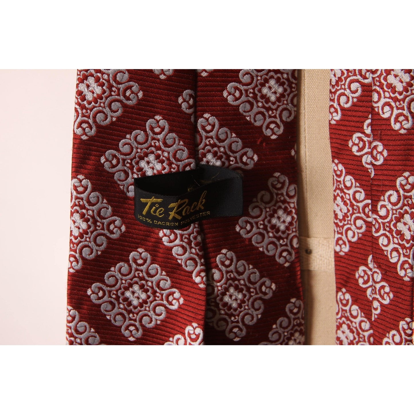1970s Dark Red and White Geometric Swirl Wide Necktie Tie by Tie Rack