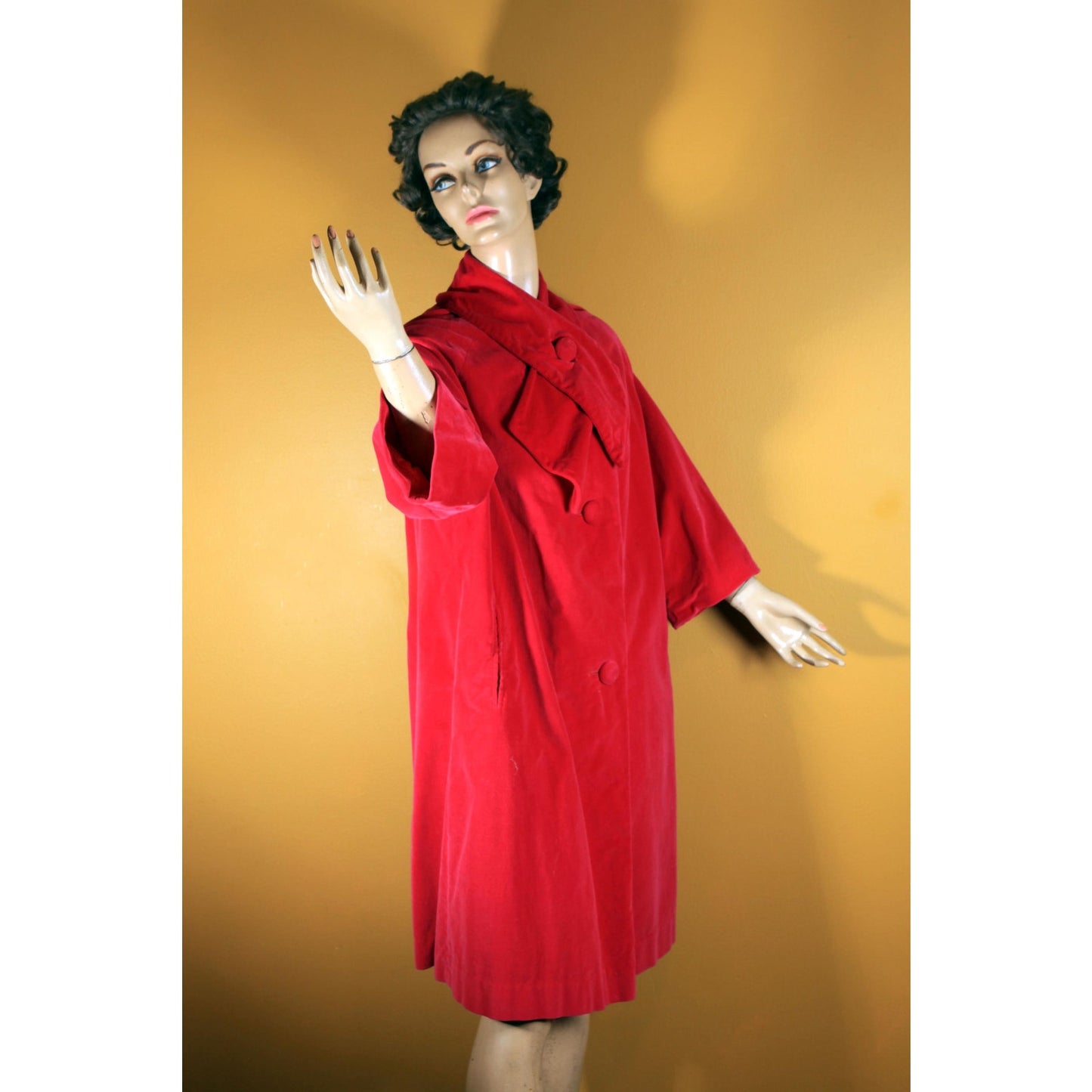 1950s Dark Pink Velvet Bracelet Sleeve Button Down Coat -L-XL