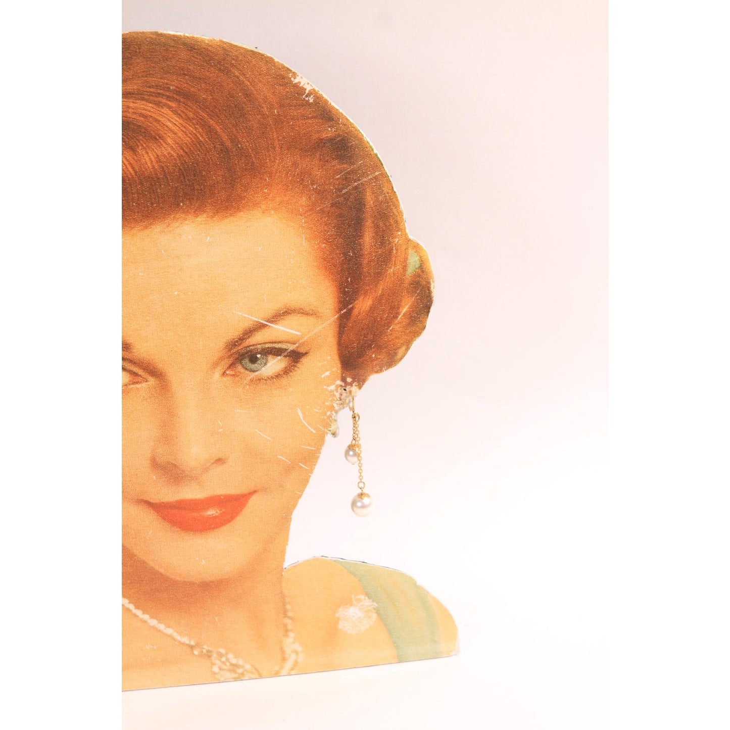 1950s Gold Tone Metal Chain Faux Pearl Dangling Screw Back Earrings