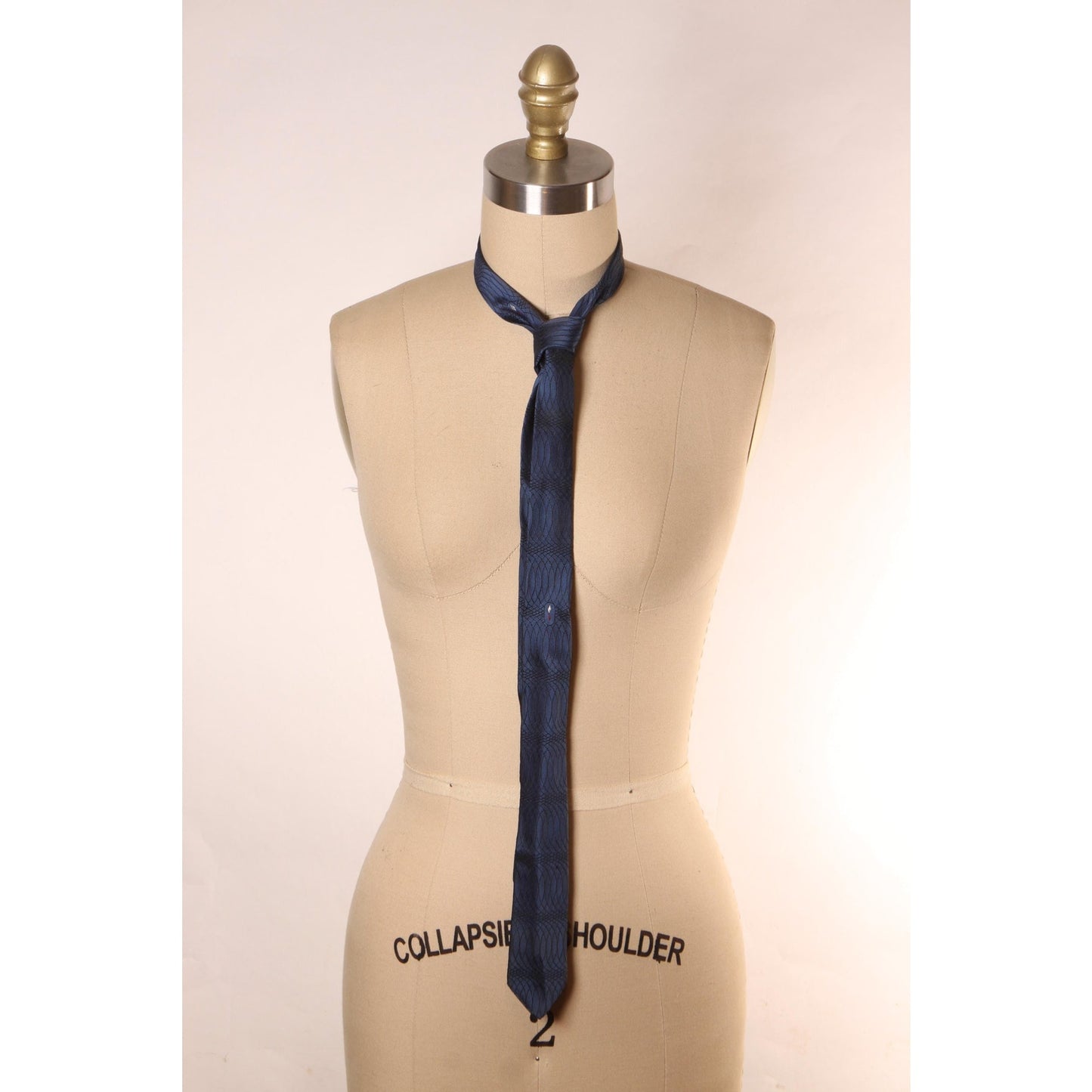 1950s Blue and Black with Red Detail Patterned Skinny Necktie Tie by National Shirt Shops