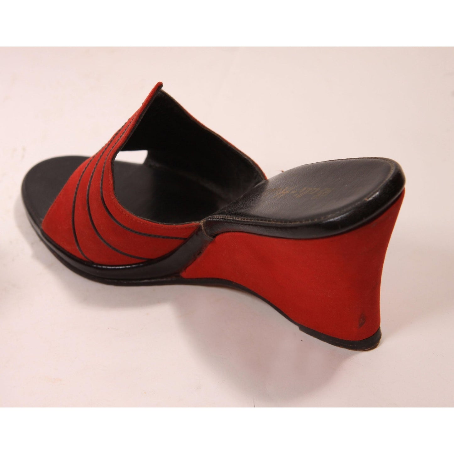 1950s Red and Black High Heel Wedge Slip On Boudoir Heels Slippers by Bali-Hais