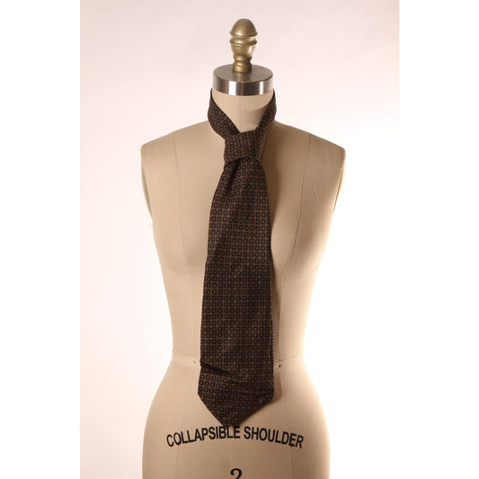 1970s Brown and Black Geometric Print Wide Necktie Tie by Rosenblatt's Robert Talbott