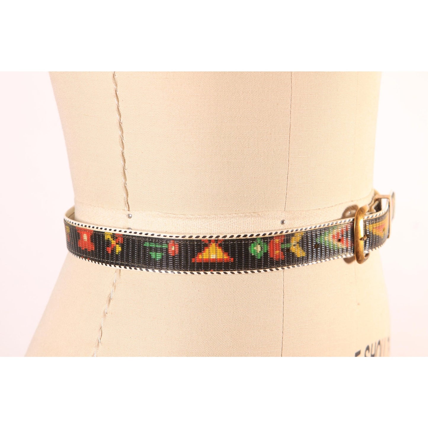 1960s Multi-Colored Rainbow Red, Blue, Yellow and Green Novelty Tourist Western Native American Style Plastic Belt