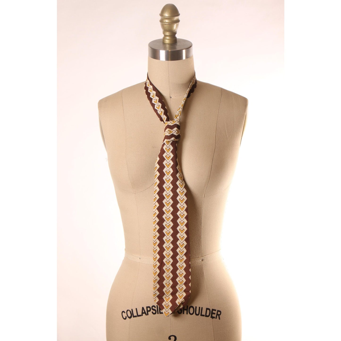 1950s Brown, Yellow and White Abstract Print Necktie Tie