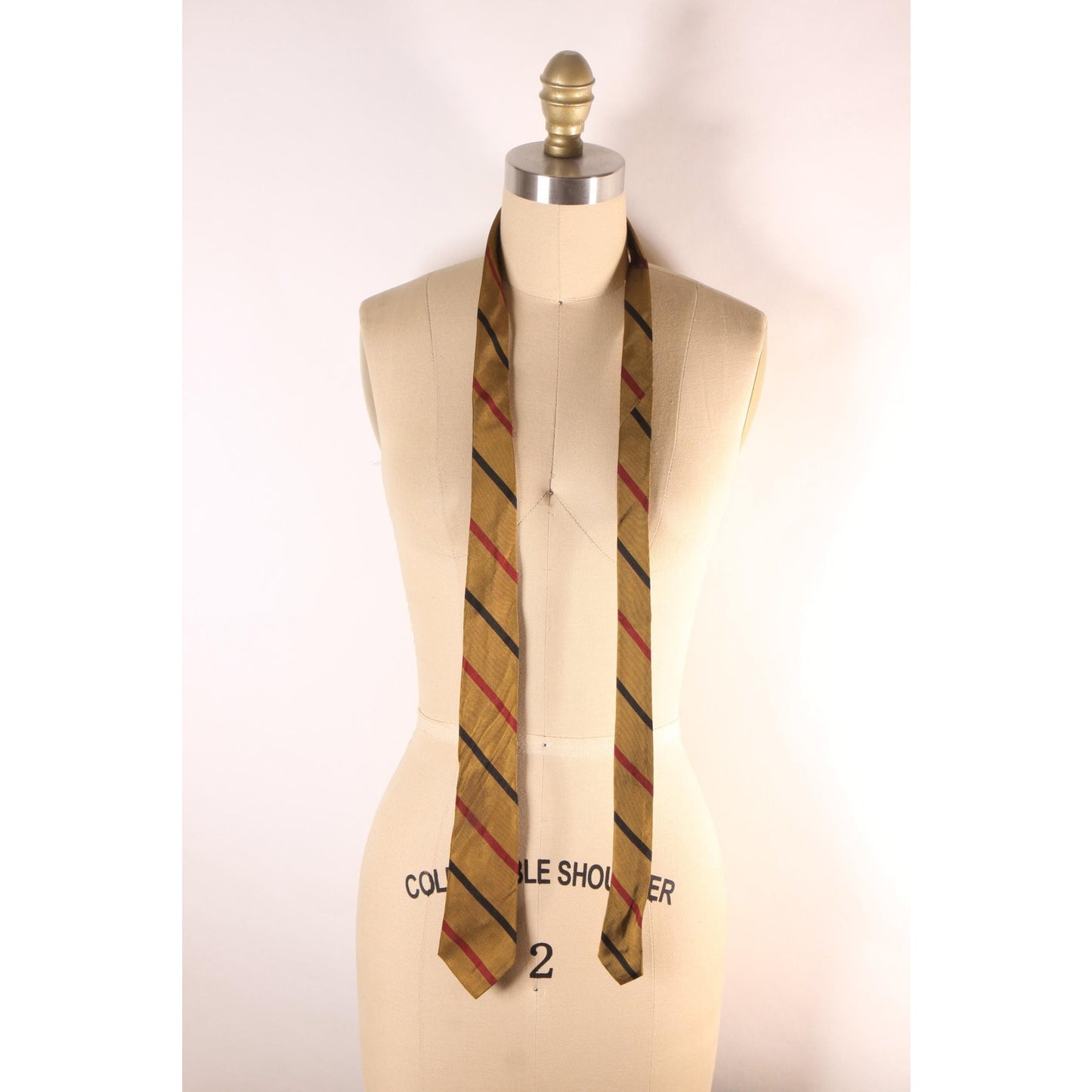 1960s Dark Yellow, Red and Navy Blue Striped Skinny Necktie Tie