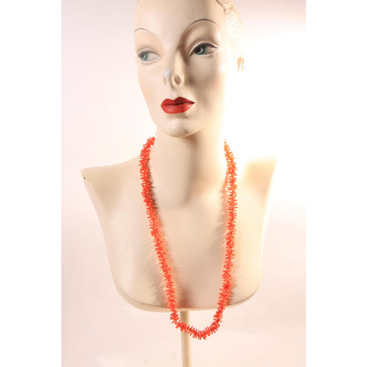 1960s 1970s Orange Pink Faux Coral Plastic Beaded Necklace by Hong Kong