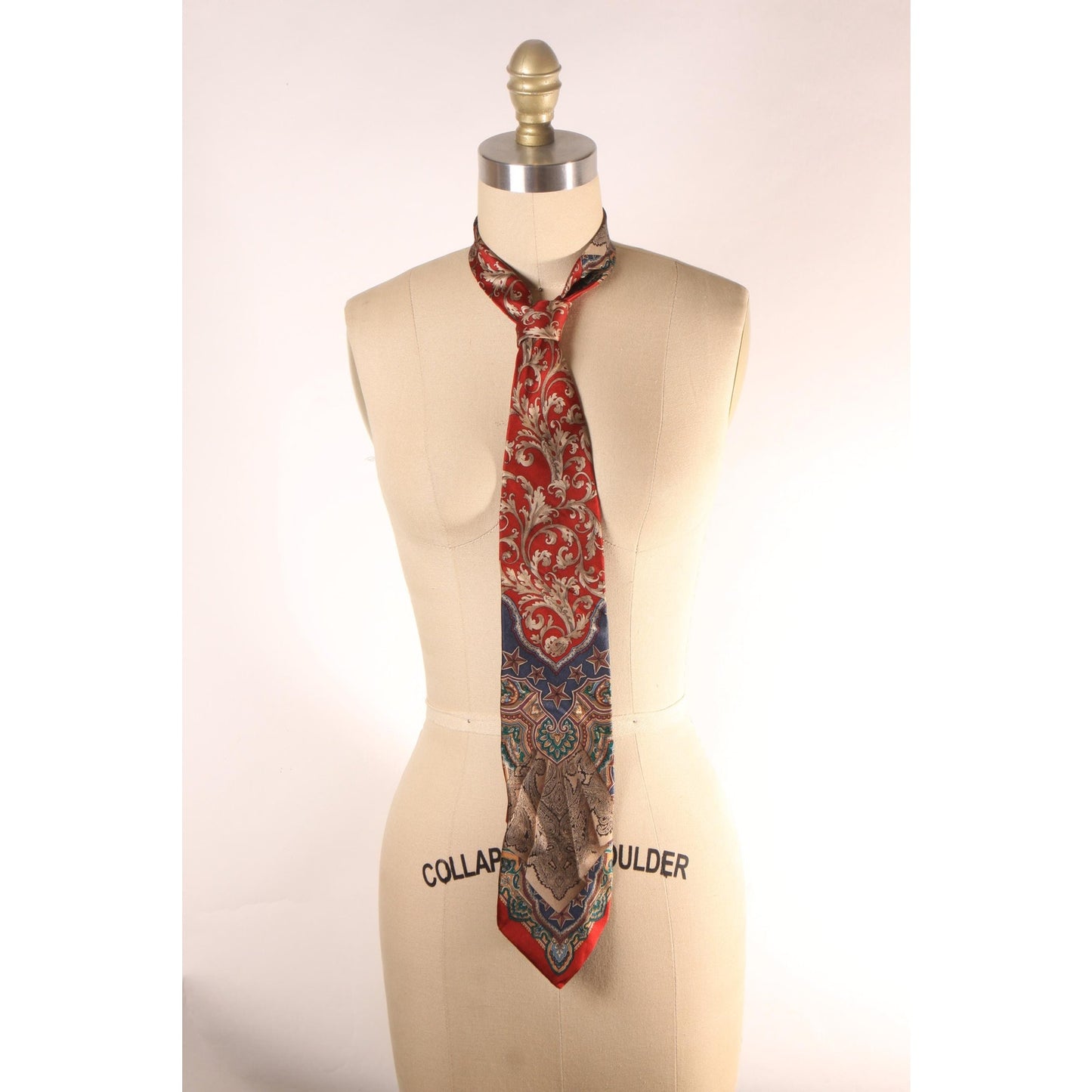 1980s Red and Blue Paisley Print Necktie Tie by Terenzi Mode