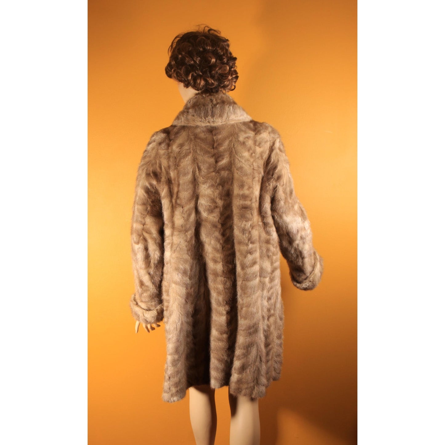 1950s Gray Brown Long Sleeve Rolled Cuff Mink Fur Coat by Gartenhaus -XL
