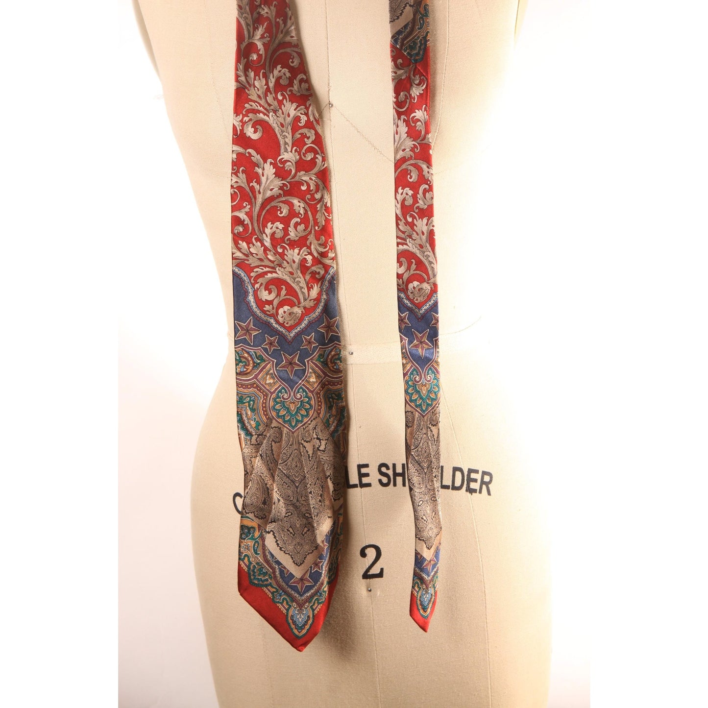 1980s Red and Blue Paisley Print Necktie Tie by Terenzi Mode