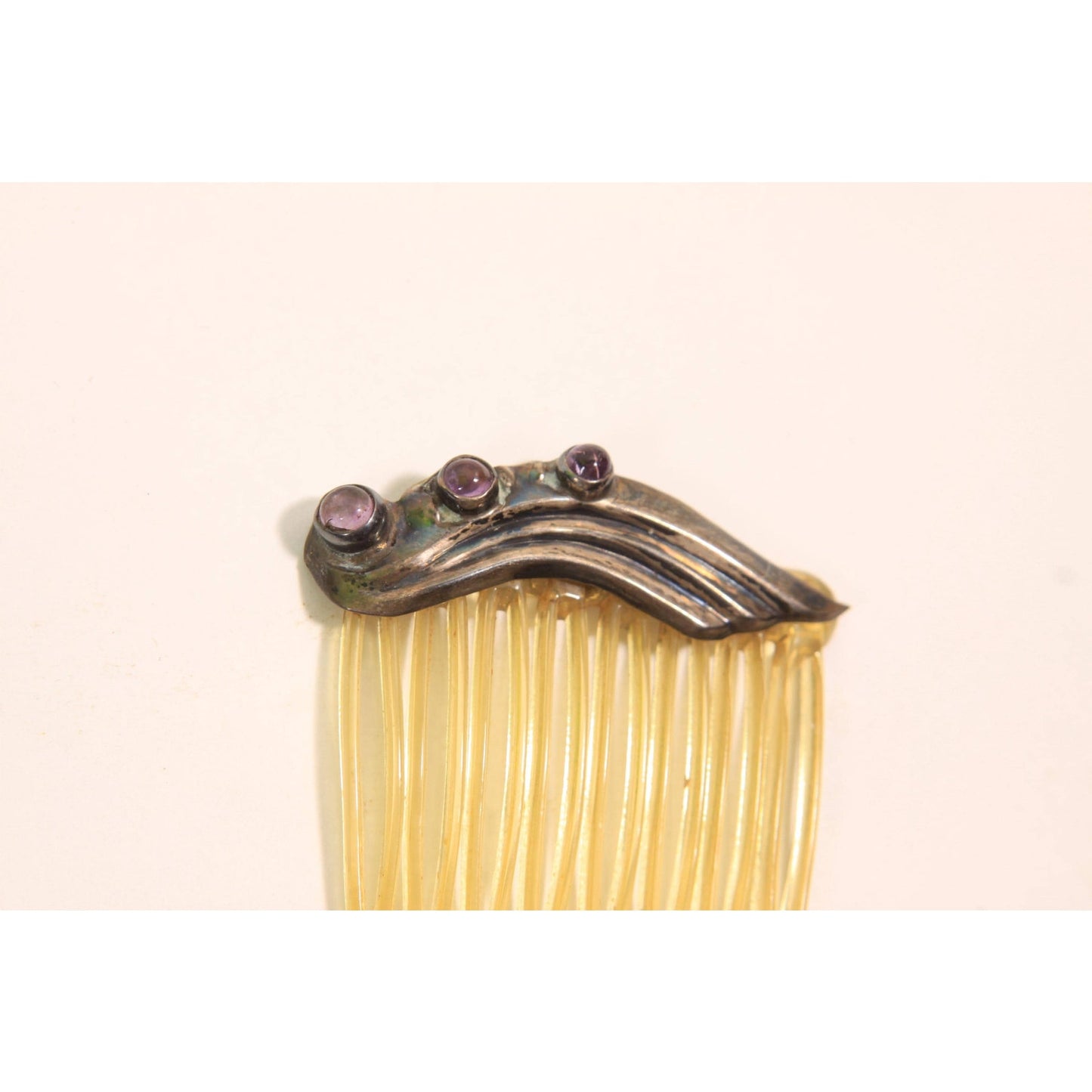 1930s 1940s Silver and Purple Stone Single Hair Comb